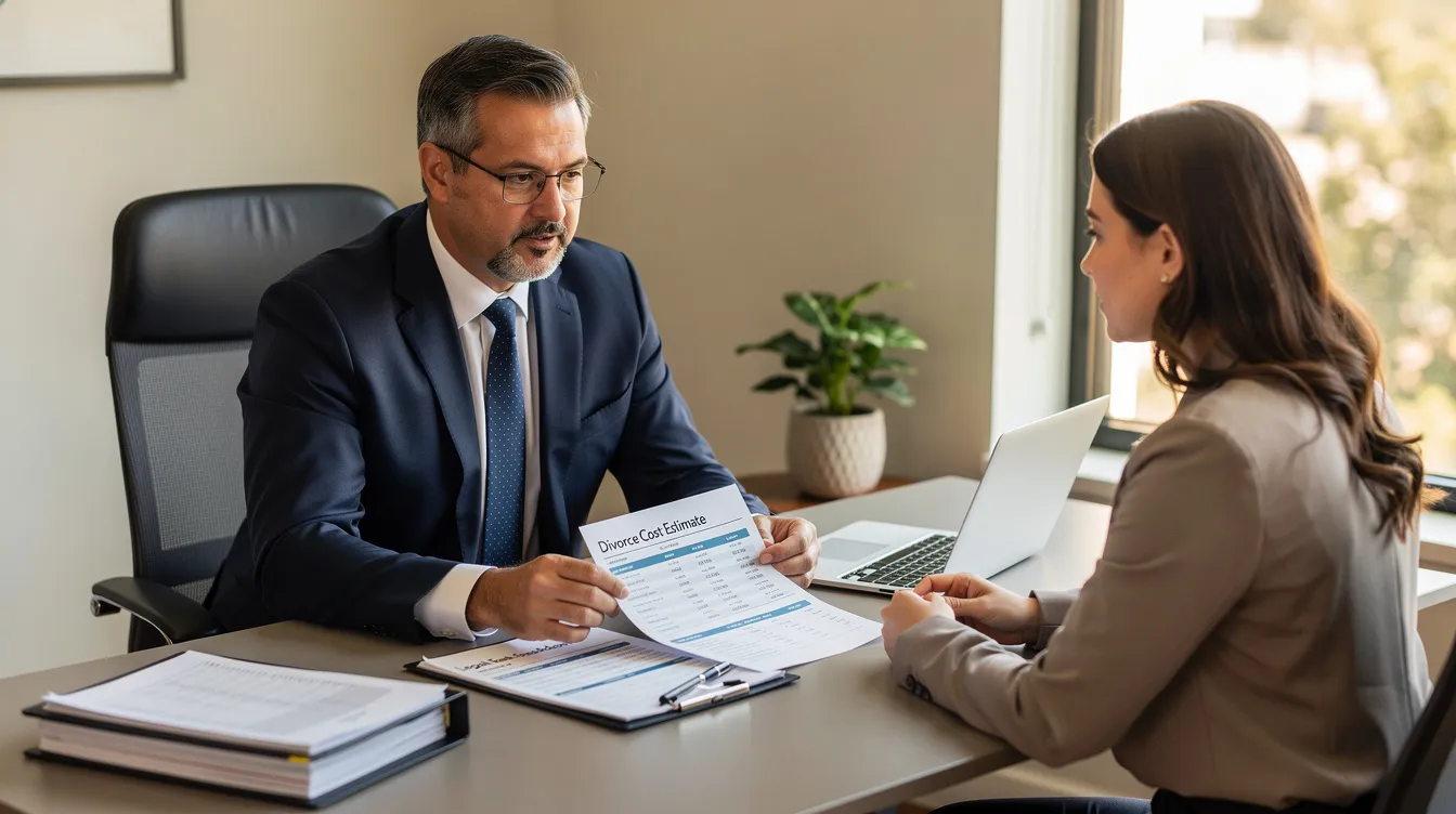Orange County family law attorney reviewing divorce cost documents with a client